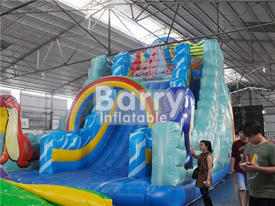 New Arrival Children Size Blue Dolphin Inflatable Dry Slide  BY-DS-037